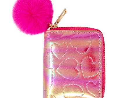 Shiny Hot Pink Dotted Heart Wallet Cheap