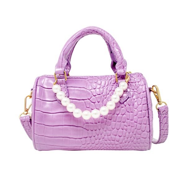 Crocodile Pearl Duffle Handbag- Lavender Online