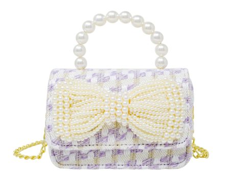 Tweed Pearl Handle Bow Purse - Purple Online now